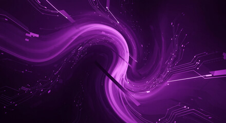 Poster - Abstract purple swirl with circuit board elements and glowing lines in a dark background scene