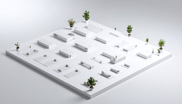 Isometric Minimalist White Yoga Studio Floating On Pure White Background