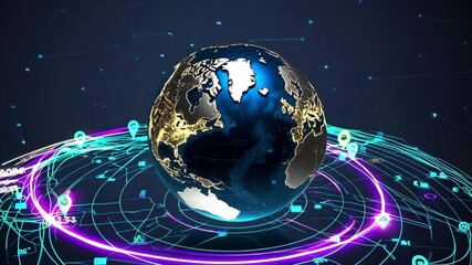 Aufkleber - Earth globe rotating with futuristic hud interface and data flow