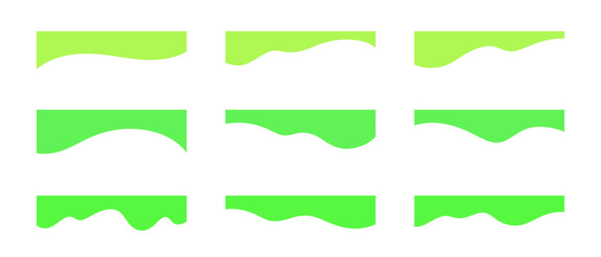 A set of abstract green wavy shapes of design elements, page separation, banner, vector illustration. Upper border for decoration, background, place for text, title. Modern minimalistic design