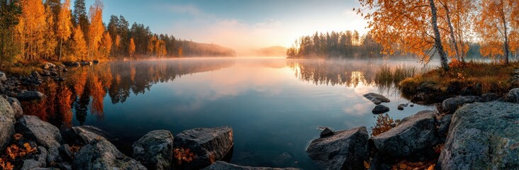 Wall Mural - sunset over lake
