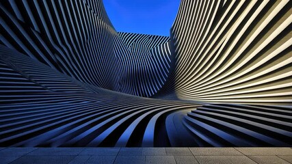 Poster - Abstract architectural structure with curving lines and metallic surfaces.