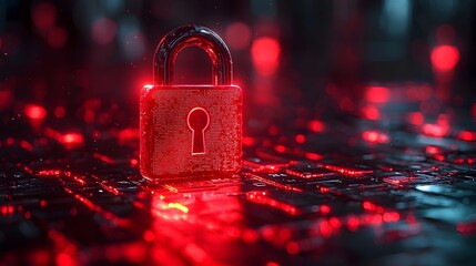 Poster - Biometric security padlock with glowing fingerprint scanner