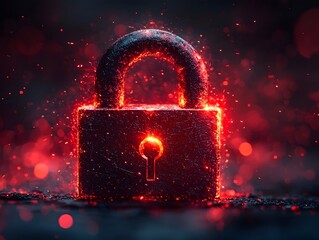 Poster - Intense red padlock icon with a flare effect symbolizing maximum security