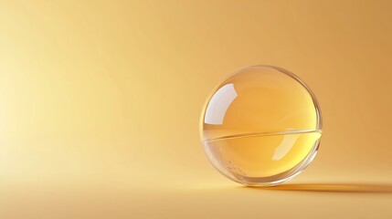 Poster - Round glass sphere containing yellow liquid on a soft yellow background capturing a tranquil and minimalist aesthetic
