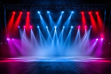 Aufkleber - Empty stage lit with red and blue spotlights before a concert or show