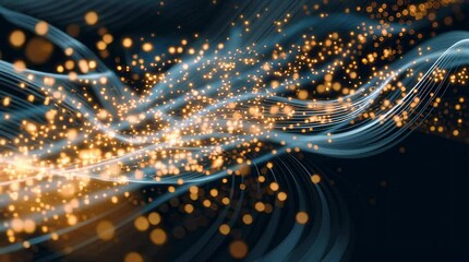 Poster - Abstract Particle Flow Blue and Gold Waves
