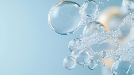 Poster - Bubbles drifting through blue liquid in a serene and calming environment