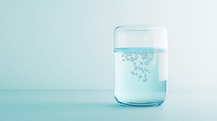 Poster - Clear glass with water and bubbles on a light background in a tranquil setting