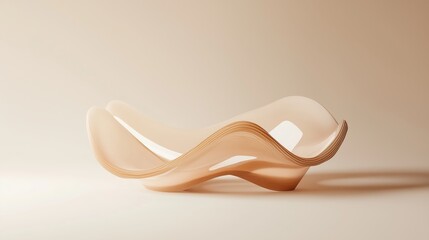 Poster - Elegant wooden sculpture displaying fluid contours in a minimalist setting with soft lighting