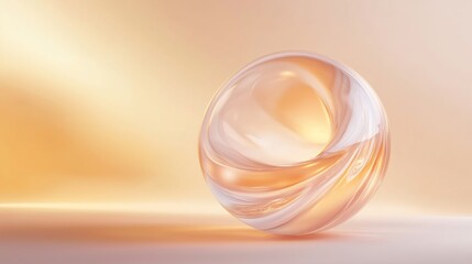 Poster - Glass orb with soft reflections on a warm background in a minimalist setting