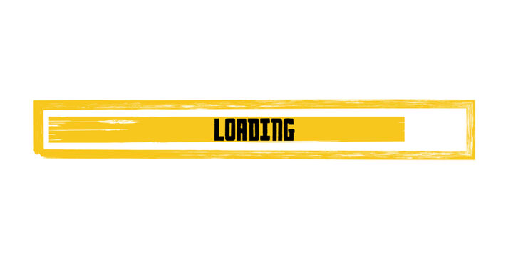 Grunge Loading Bar Vector, Yellow Progress Indicator with Distressed Texture, Black Loading Text, Isolated on White Background, Website Interface Element, Game UI, Download Status Icon