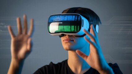 Person using virtual reality headset immersive digital environment vr technology headset future innovation