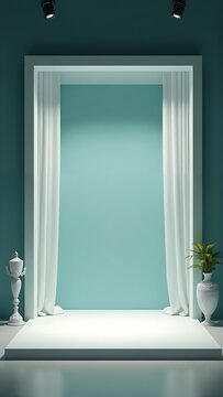 Elegant teal room with white display platform
