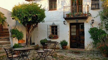 Poster - Courtyard with Plants and Tables