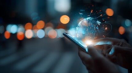 Poster - Global network on smartphone future technology digital world connection worldwide communication tech 5g