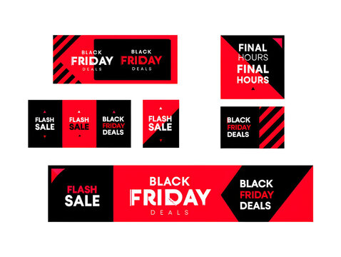 Red and Black Friday Sale and Flash Sale Banners Set Graphic Design Elements isolated on a transparent background