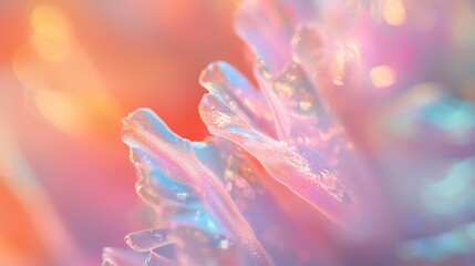 Poster - Beautiful close-up of colorful water droplets on delicate plant leaves during sunset