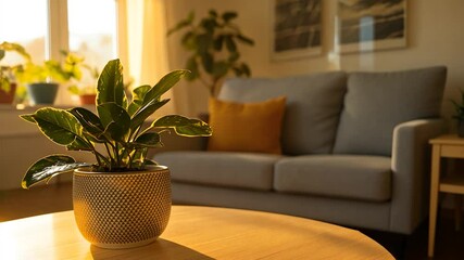 Poster - Houseplant on a coffee table in a living room