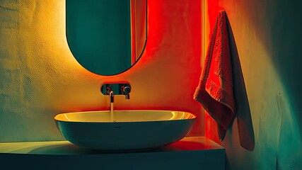 Aufkleber - Vibrant bathroom interior with a towel.