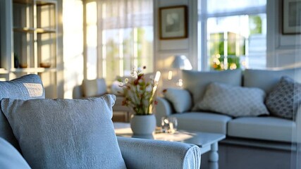 Poster - Light-filled living room with white furniture