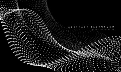 Poster - Abstract white mesh particles wave curve overlap technology network digital on black background vector