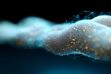 Leinwandbilder - A digital abstract wave composed of glowing particles and interconnected lines, symbolizing data flow and futuristic technology.