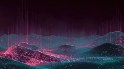 Fototapete - Ethereal digital landscape of glowing particles and vertical lines creating a futuristic, otherworldly scene.
