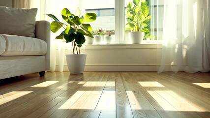 Poster - Sunny living room with wooden floor