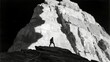 © bao - A lone climber ascends a steep, shadowed rock face under dramatic lighting.