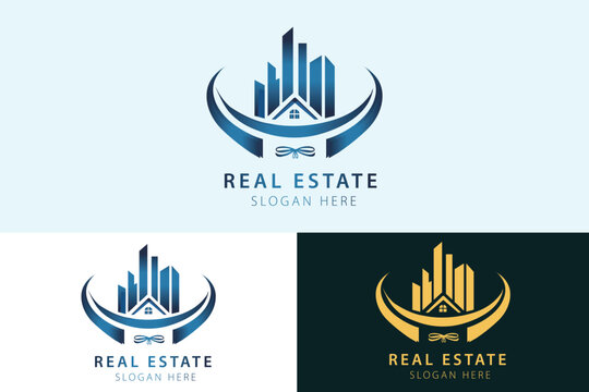 Real estate logo design with full branding business card, stumps, email signature, and social media kit