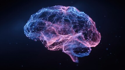 Fototapete - Abstract Brain Network: A mesmerizing visualization of interconnected nodes forming a neural network, glowing with vibrant pink and blue hues against