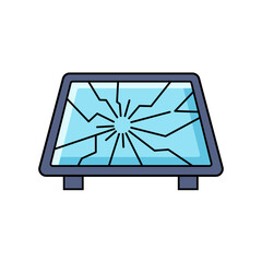 Poster - An icon depicting a horizontal screen with a shattered or cracked display, indicating damage or malfunction.