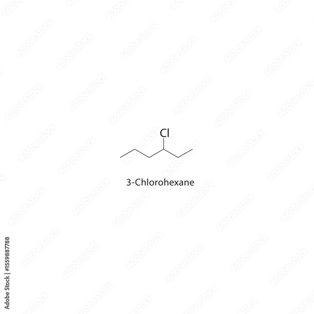 Vetor 3-Chlorohexane skeletal structure. Haloalkane compound schematic ...