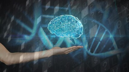 Poster - Human forearm sliding in causing sphere morphing into 3D brain spinning with DNA helix for analysis