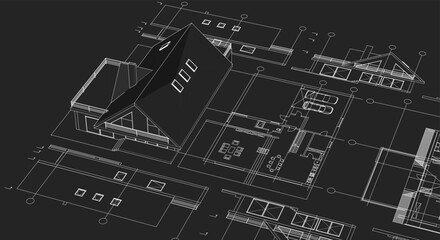Poster - house architecture plan 3d illustration
