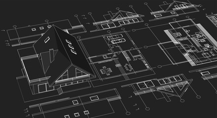 Poster - house architecture plan 3d illustration