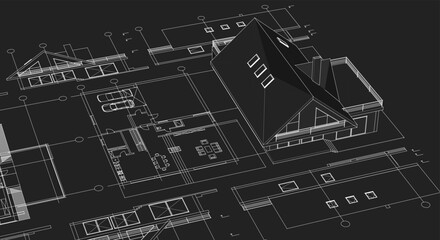 Poster - house architecture plan 3d illustration