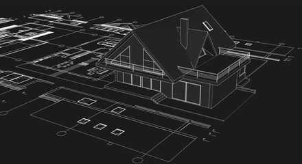 Poster - house architecture plan 3d illustration