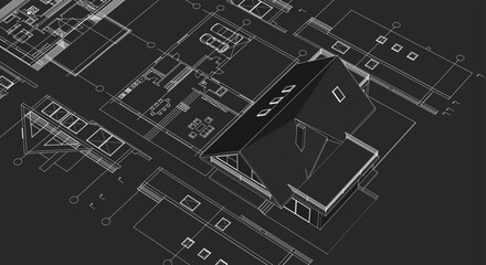 Poster - house architecture plan 3d illustration
