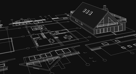 Poster - house architecture plan 3d illustration