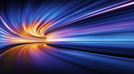 Poster - Abstract light trails representing motion and speed in a vibrant tunnel setting
