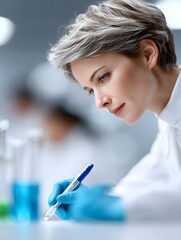 Poster - Documentary style image of a group of scientists working on clinical trial data, intense discussion, charts and graphs in the background, dynamic lab scene