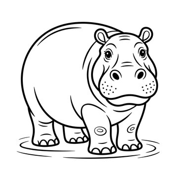 hippopotamus vector illustration line art