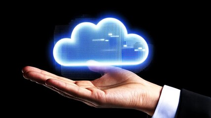 Poster - Holographic cloud symbol in an open hand