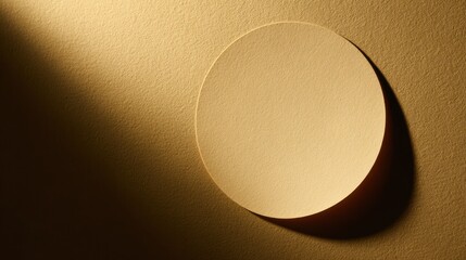 Poster - Minimalist circular paper on textured wall illuminated by soft light casting a shadow