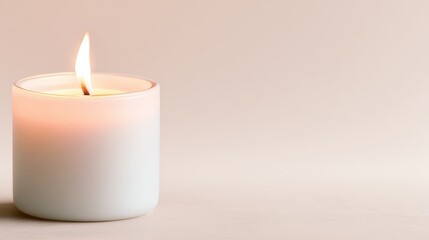 Poster - A serene candle flickering softly on a minimalist surface, creating a calming atmosphere