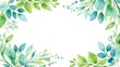 © Gardenk - ビビッドな葉っぱと水色リボンのフレーム｜手描き風素材