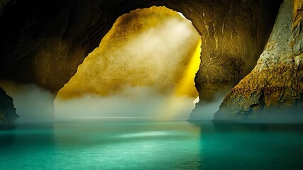 Poster - Cave entrance over a body of water