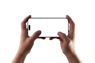Aufkleber - Horizontal smartphone held with both hands transparent, blank screen mockup great for video, game UI previews, or landscape app presentations